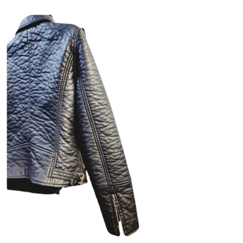 GLAMOROUS QUILTED BLACK FAUX LEATHER MOTORCYCLE JACKET SIZE L - Picture 6 of 6